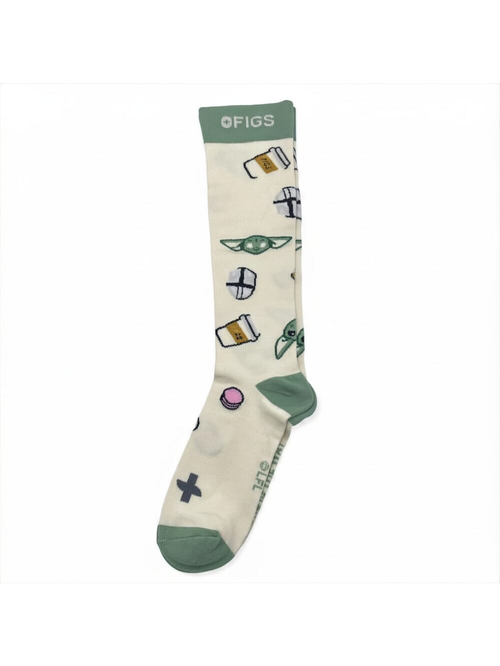 1 Pair FIGS Compression 'Yoda' Socks Size Medium